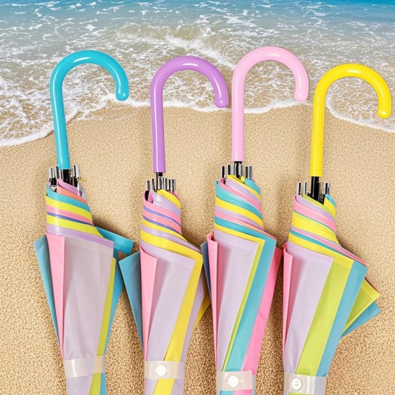 Rain Flower Transparent Disposable Umbrella Long Handle Automatic Plastic White High-Looking Umbrella - Image 1